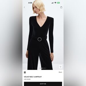 NWT Mango Black Velvet Belt Jumpsuit Small size